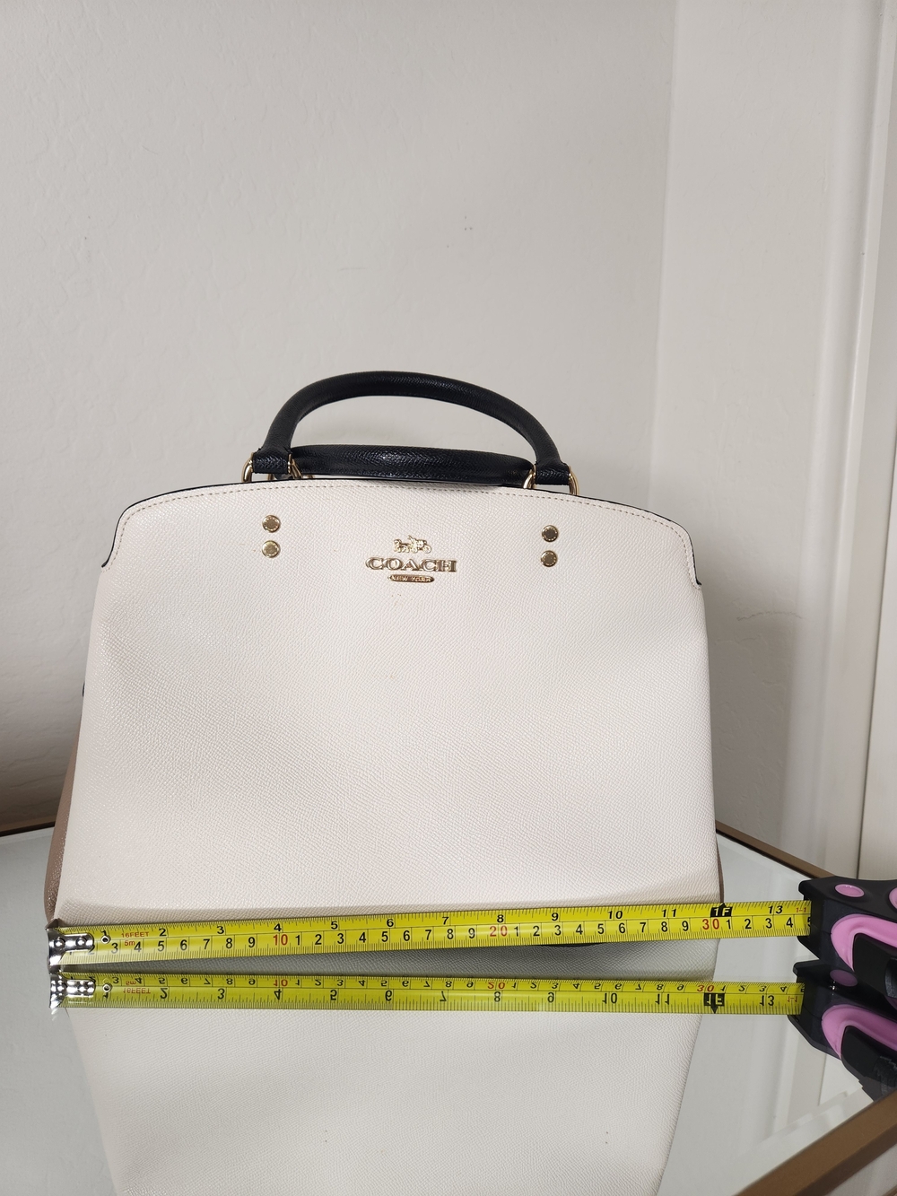Coach White and Black Leather Top-Handle Satchel